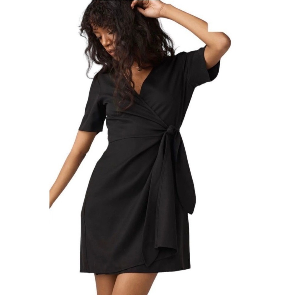 VETTA Short Wrap Dress Women Medium Black Capsule Sustainable Tencel Casual